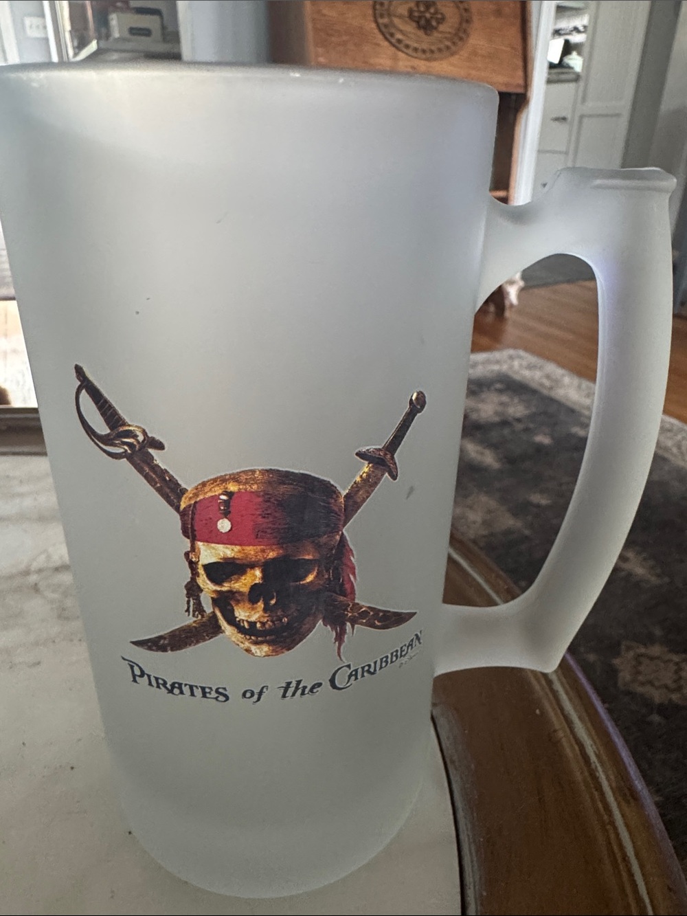 Pirates of the Caribbean Frosted White Glass Beer Mug 7 in